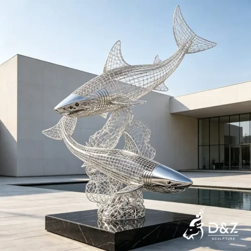 Shark Wire Sculpture | Hollow Stainless Steel Marine Animal Statue for Outdoor Decor 1 Shark Wire Sculpture | Hollow Stainless Steel Marine Animal Statue for Outdoor Decor 1