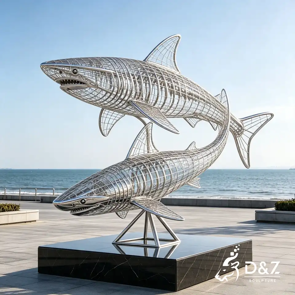 Shark Wire Sculpture | Hollow Stainless Steel Marine Animal Statue for Outdoor Decor 3 Shark Wire Sculpture | Hollow Stainless Steel Marine Animal Statue for Outdoor Decor 3
