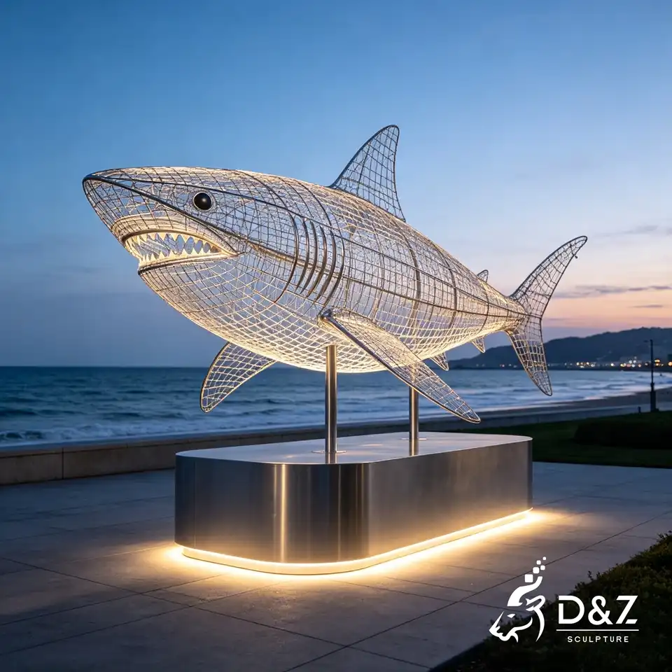 Shark Wire Sculpture | Hollow Stainless Steel Marine Animal Statue for Outdoor Decor 4 Shark Wire Sculpture | Hollow Stainless Steel Marine Animal Statue for Outdoor Decor 4