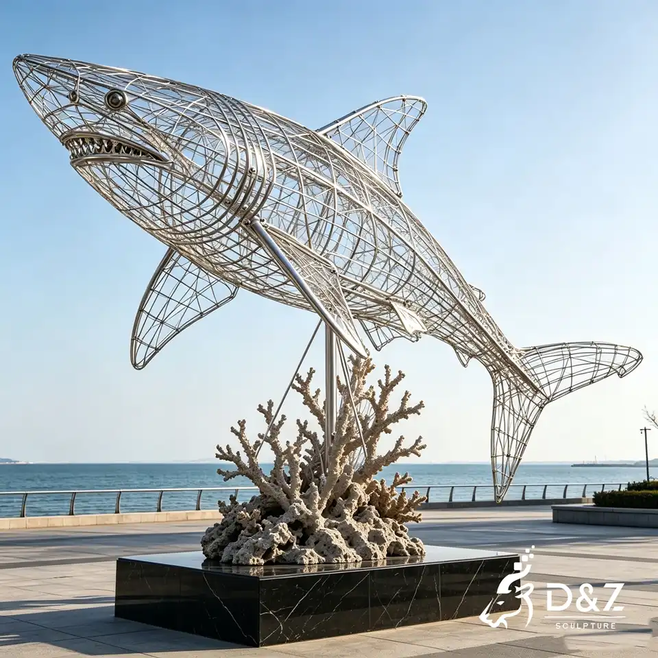 Shark Wire Sculpture | Hollow Stainless Steel Marine Animal Statue for Outdoor Decor 5 Shark Wire Sculpture | Hollow Stainless Steel Marine Animal Statue for Outdoor Decor 5