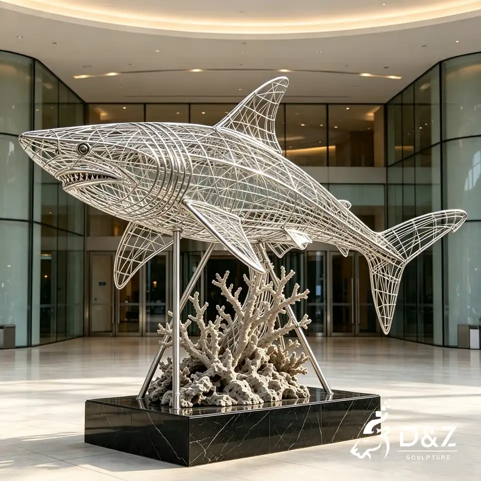 Shark Wire Sculpture | Hollow Stainless Steel Marine Animal Statue for Outdoor Decor 6 Shark Wire Sculpture | Hollow Stainless Steel Marine Animal Statue for Outdoor Decor 6