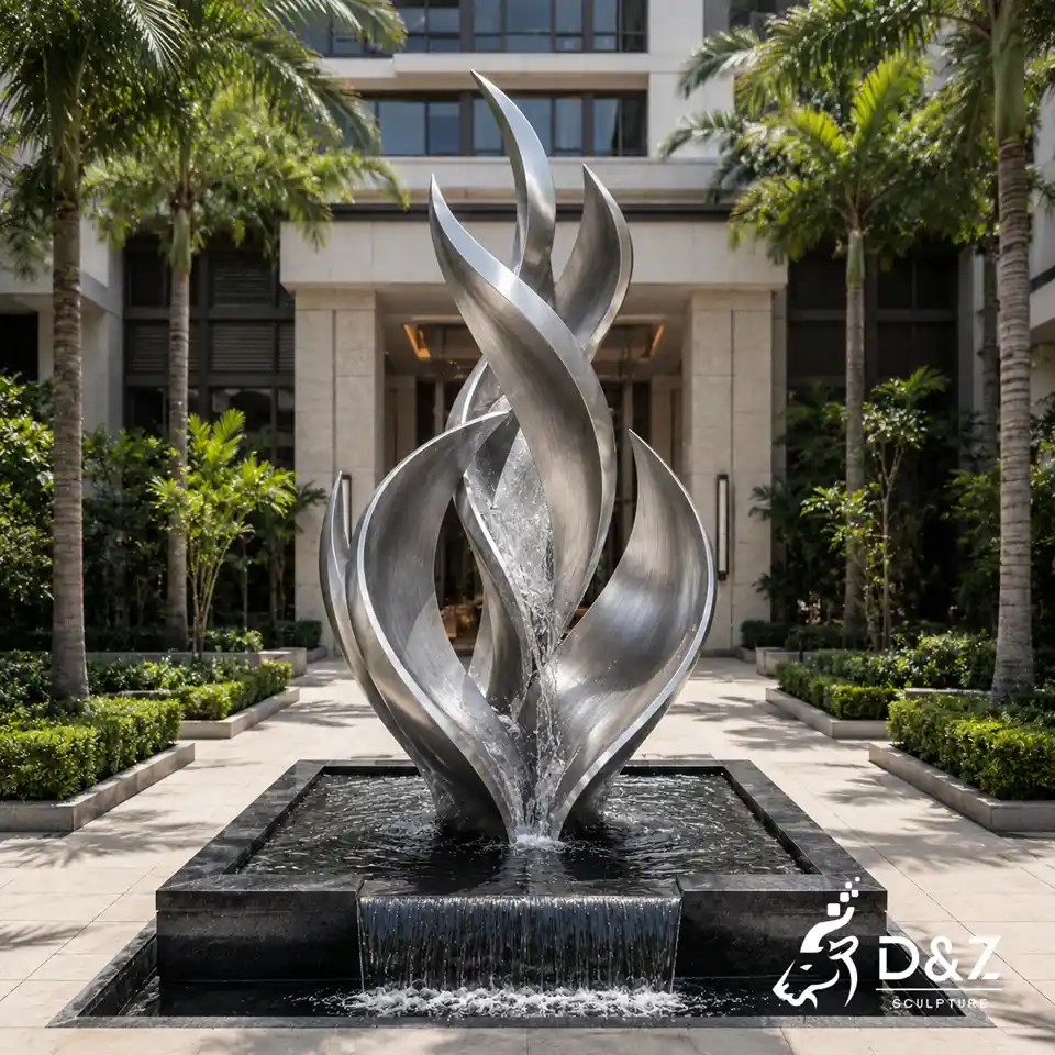 Abstract Stainless Steel Fountain Sculpture Inspired by Blooming Flower Petals 1 Abstract Stainless Steel Fountain Sculpture Inspired by Blooming Flower Petals 1