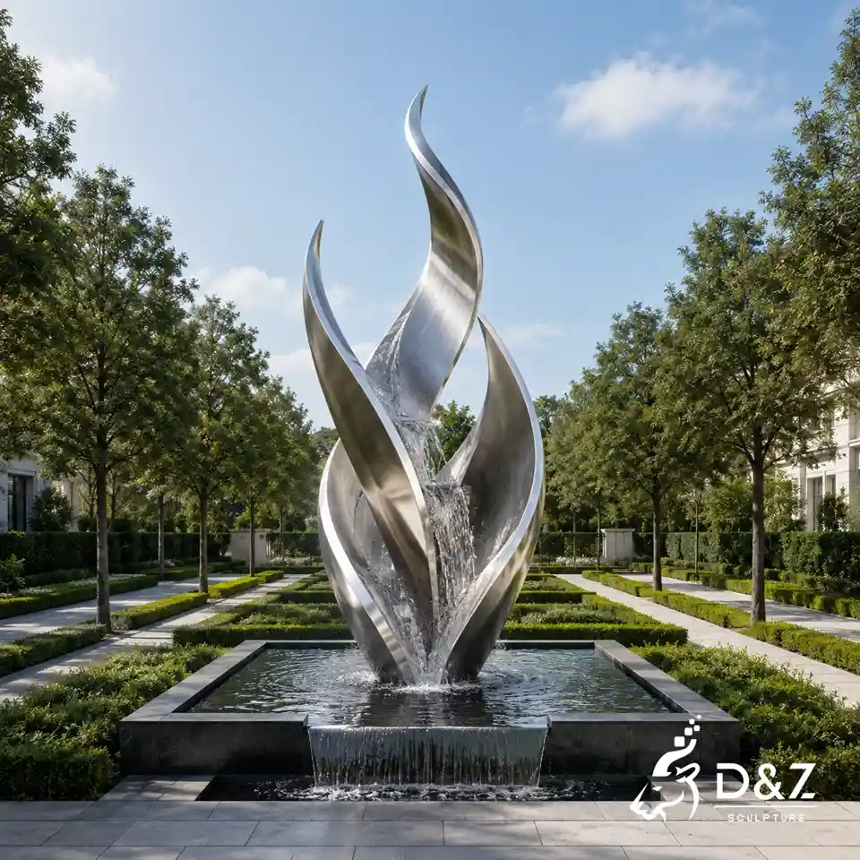 Abstract Stainless Steel Fountain Sculpture Inspired by Blooming Flower Petals 2 Abstract Stainless Steel Fountain Sculpture Inspired by Blooming Flower Petals 2