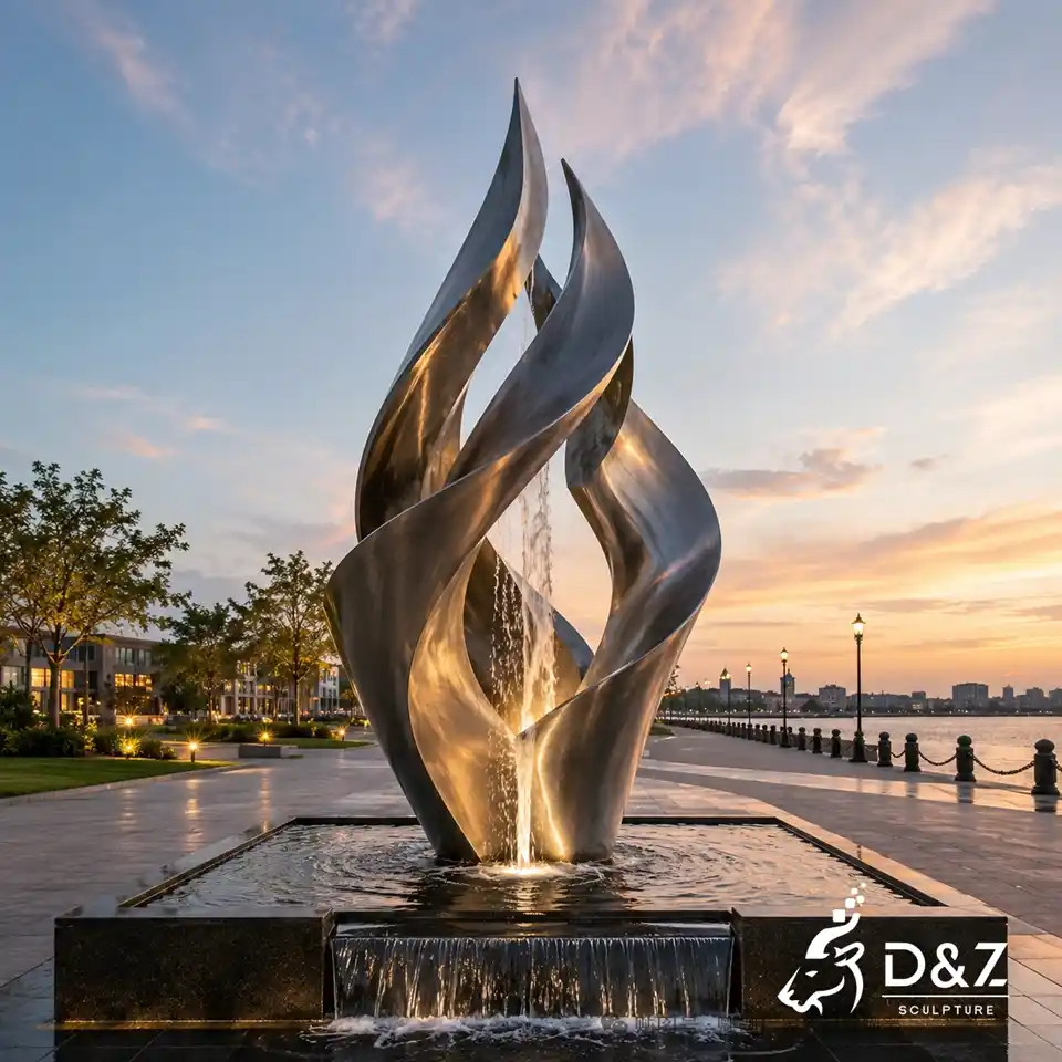 Abstract Stainless Steel Fountain Sculpture Inspired by Blooming Flower Petals 3 Abstract Stainless Steel Fountain Sculpture Inspired by Blooming Flower Petals 3