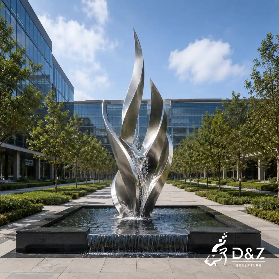 Abstract Stainless Steel Fountain Sculpture Inspired by Blooming Flower Petals 4 Abstract Stainless Steel Fountain Sculpture Inspired by Blooming Flower Petals 4
