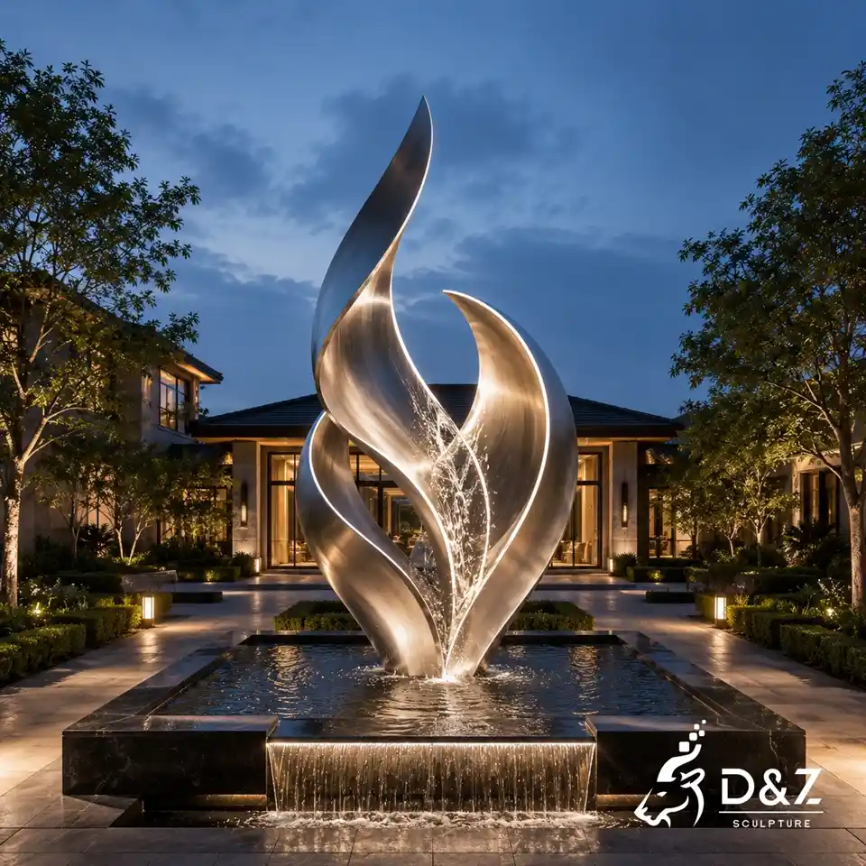 Abstract Stainless Steel Fountain Sculpture Inspired by Blooming Flower Petals 5 Abstract Stainless Steel Fountain Sculpture Inspired by Blooming Flower Petals 5