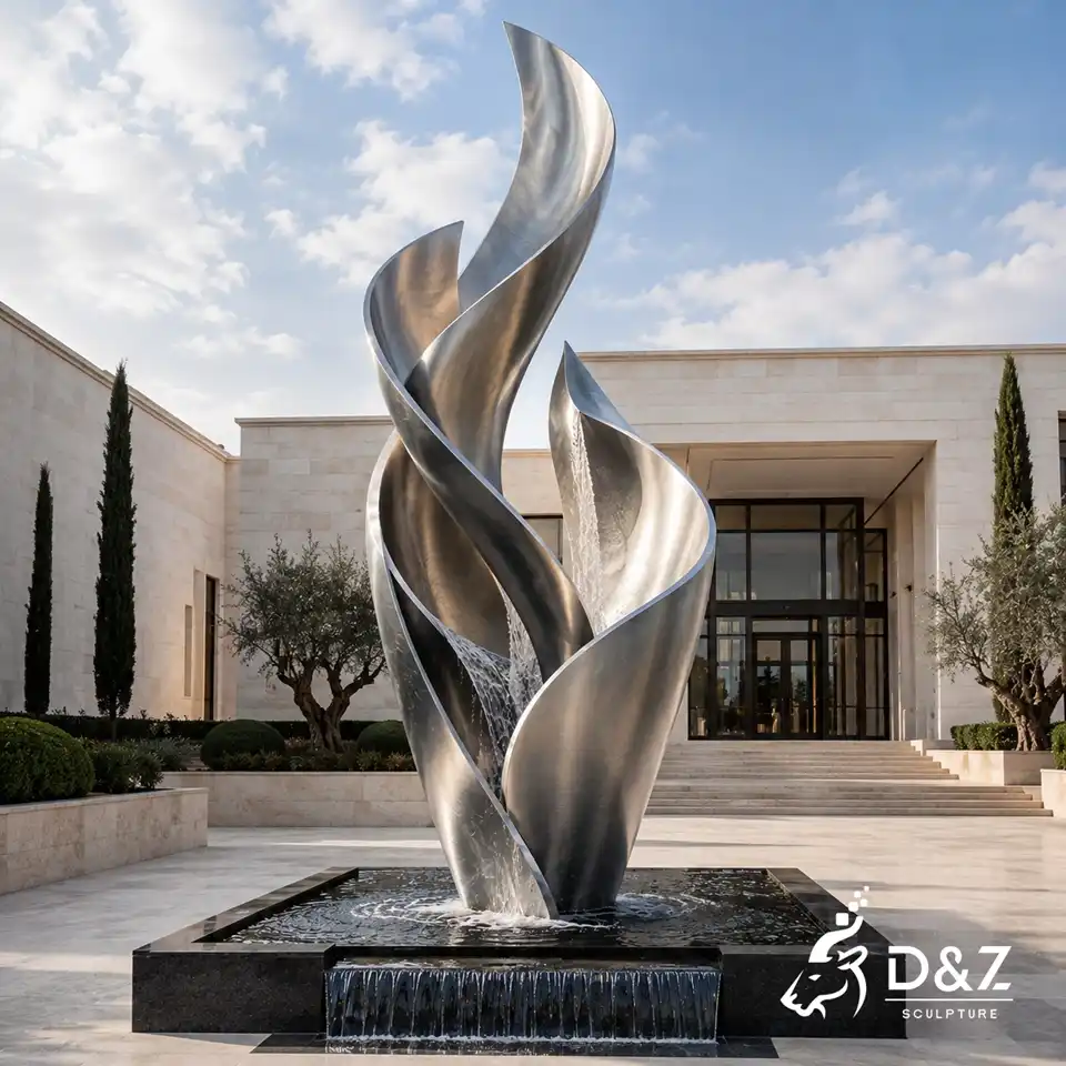 Abstract Stainless Steel Fountain Sculpture Inspired by Blooming Flower Petals 6 Abstract Stainless Steel Fountain Sculpture Inspired by Blooming Flower Petals 6