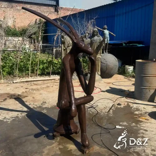 Bronze Thinking Rabbit Sculpture | Abstract Sitting Hare Statue For Outdoor Decor 1