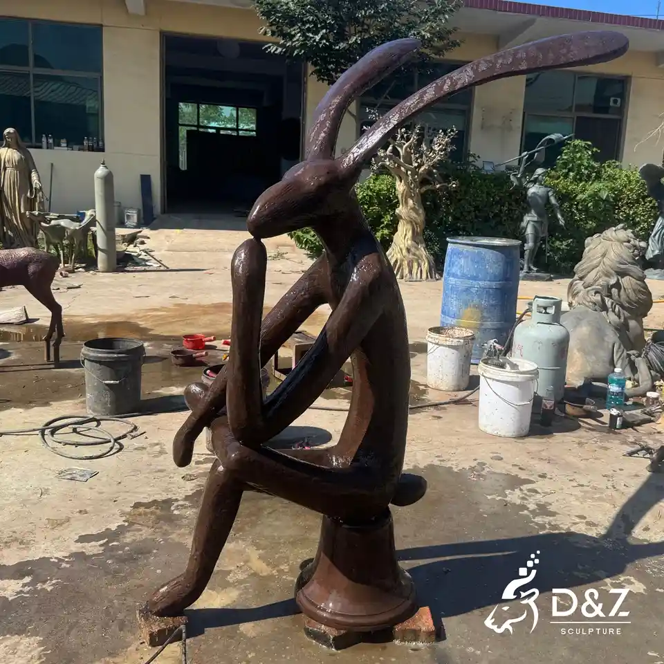 Bronze Thinking Rabbit Sculpture | Abstract Sitting Hare Statue For Outdoor Decor 4 Bronze Thinking Rabbit Sculpture | Abstract Sitting Hare Statue For Outdoor Decor 4