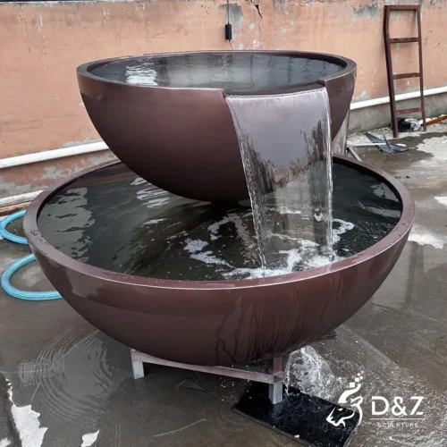 Double-Tiered Bowl Fountain | Stainless Steel Water Fountain Sculpture 1