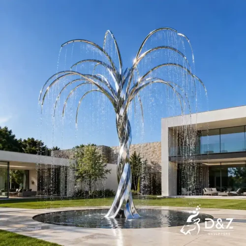 Waterfall Tree Fountain | Stainless Steel Outdoor Metal Sculpture Fountain 1