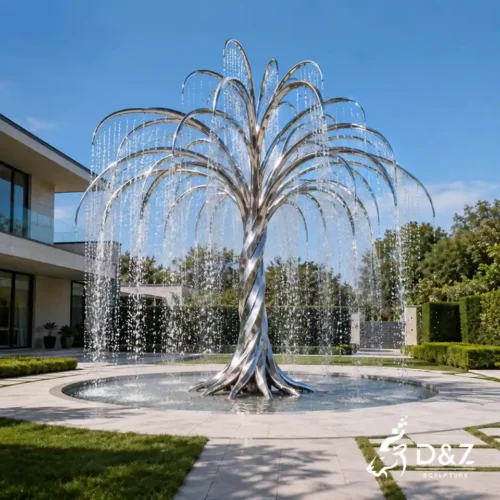 Waterfall Tree Fountain | Stainless Steel Outdoor Metal Sculpture Fountain 2