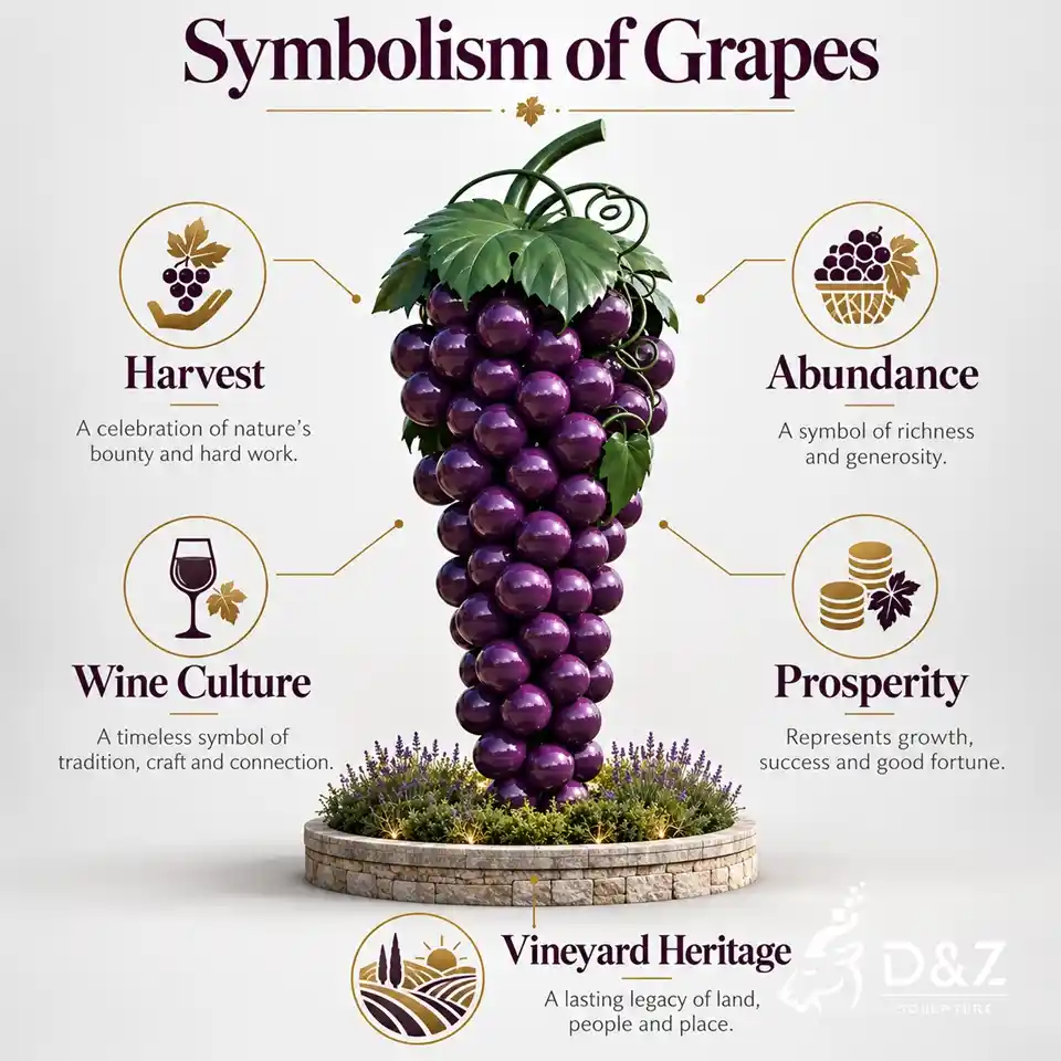 Grape art sculpture symbolizing harvest abundance prosperity wine culture and vineyard heritage