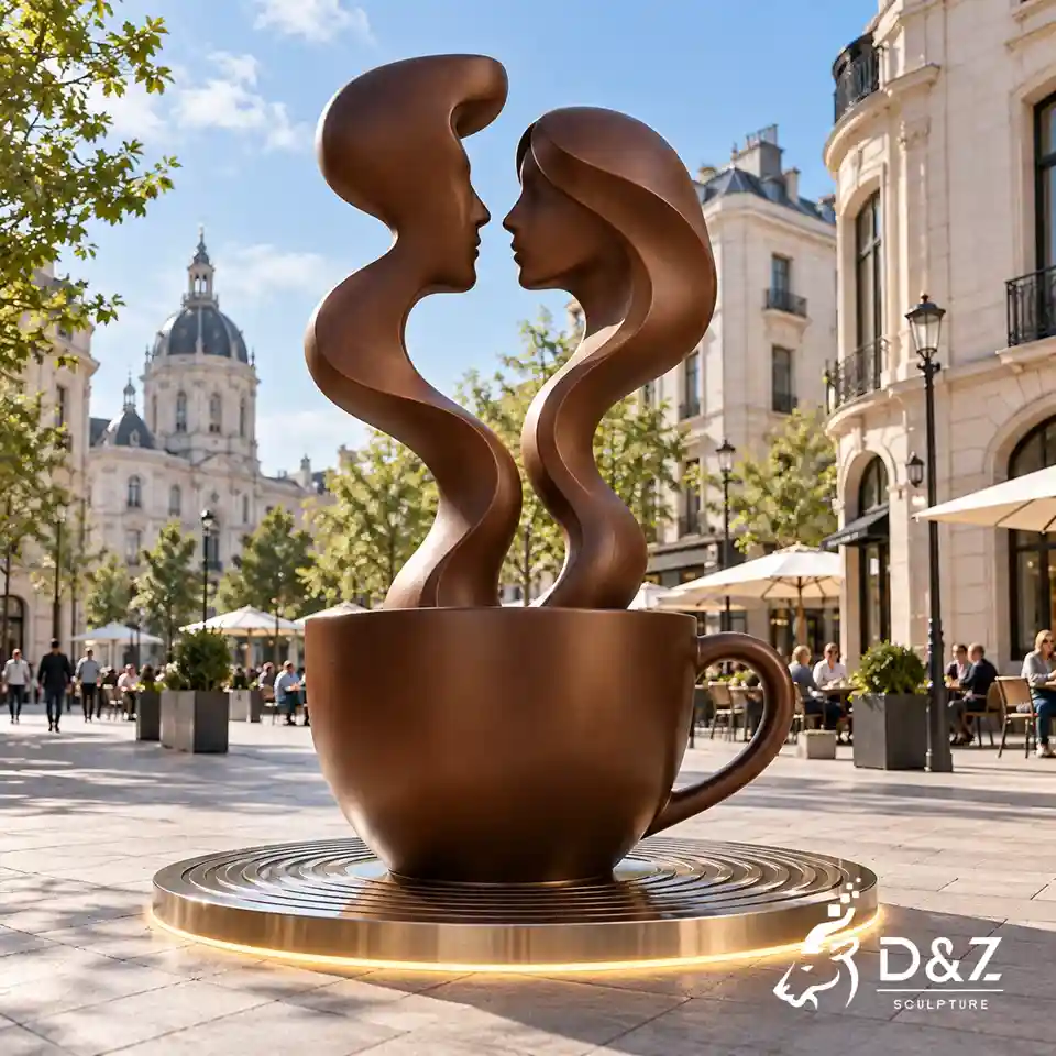 Large coffee kiss sculpture inspired by rising coffee steam for commercial cafe street DZC92 Large coffee kiss sculpture inspired by rising coffee steam for commercial cafe street DZC92