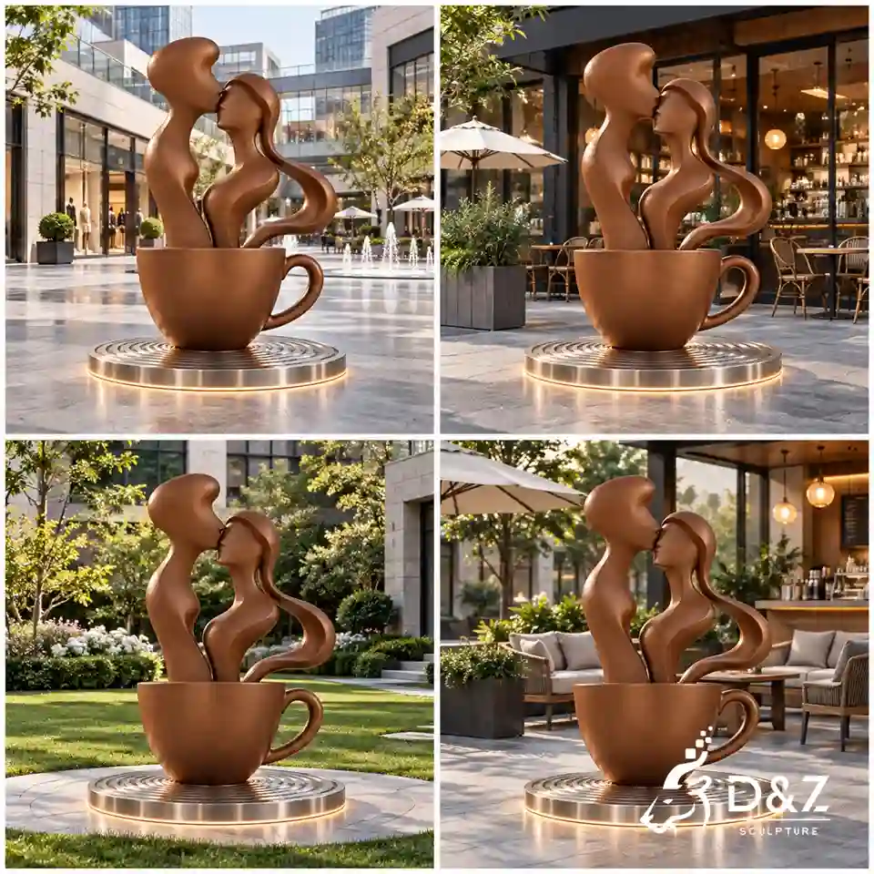 Coffee kiss sculpture application scenes for commercial plaza cafe garden and outdoor hospitality space DZC92 Coffee kiss sculpture application scenes for commercial plaza cafe garden and outdoor hospitality space DZC92