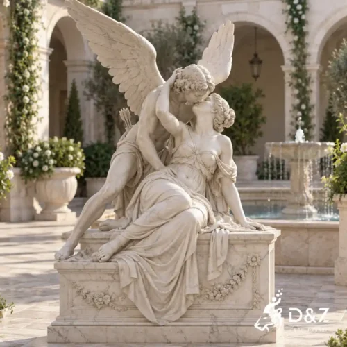 Marble Cupid's Kiss Sculpture with Seated Cupid and Psyche DZC89 Marble Cupid's Kiss Sculpture with Seated Cupid and Psyche DZC89
