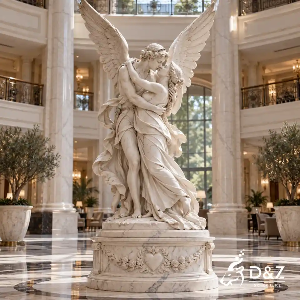 Large Marble Cupid's Kiss Sculpture for Luxury Hotel Lobby Large Marble Cupid's Kiss Sculpture for Luxury Hotel Lobby