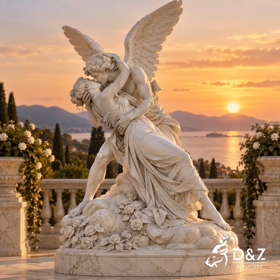 Romantic Cupid and Psyche Marble Statue in Outdoor Garden Romantic Cupid and Psyche Marble Statue in Outdoor Garden