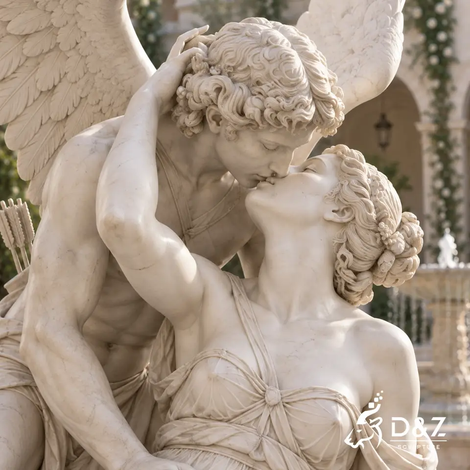 Cupid's Kiss Sculpture Facial Detail in Hand-Carved Marble Cupid's Kiss Sculpture Facial Detail in Hand-Carved Marble