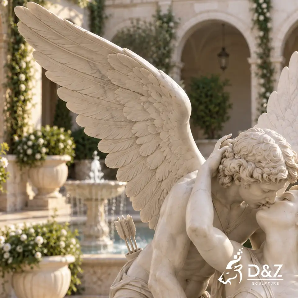 Hand-Carved Marble Wing Detail of Cupid Statue DZC89 Hand-Carved Marble Wing Detail of Cupid Statue DZC89