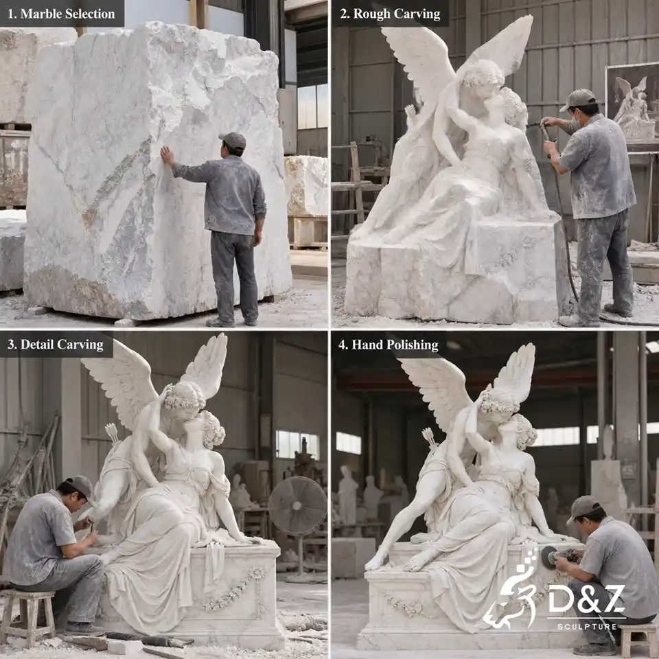 Cupid's Kiss Sculpture Marble Carving Process from Block to Polishing Cupid's Kiss Sculpture Marble Carving Process from Block to Polishing