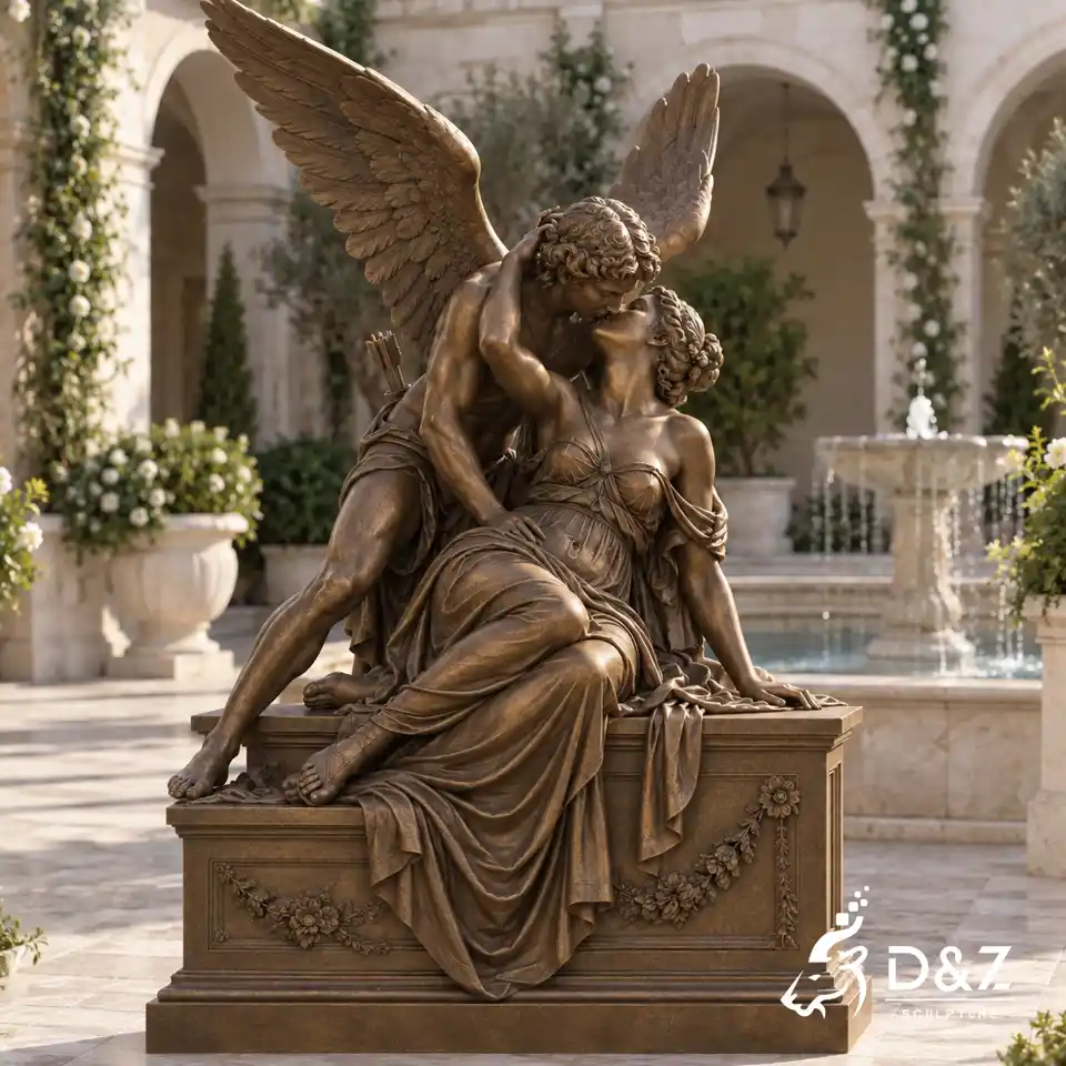 Bronze Cupid's Kiss Sculpture with Natural Bronze Finish Bronze Cupid's Kiss Sculpture with Natural Bronze Finish