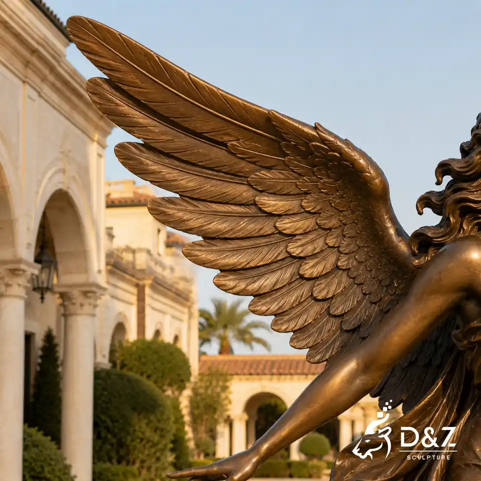 Detailed wings of a bronze flying angel sculpture DZC82 Detailed wings of a bronze flying angel sculpture DZC82