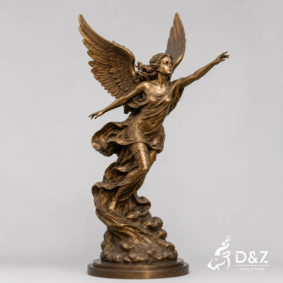 Bronze flying angel sculpture with wings and cloud base DZC82 Bronze flying angel sculpture with wings and cloud base DZC82