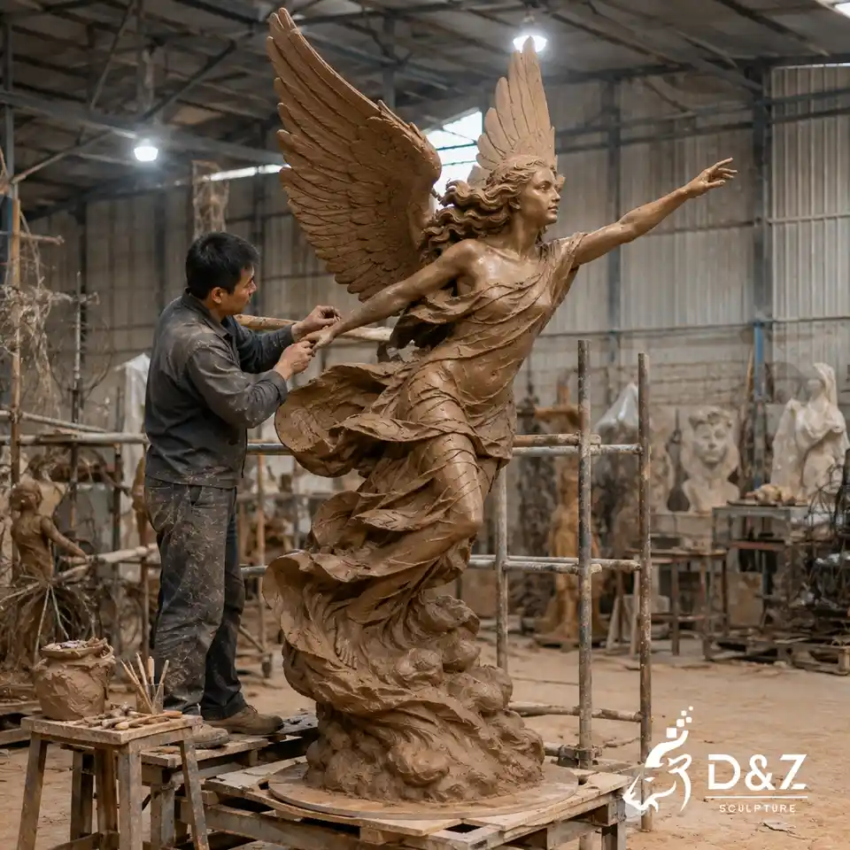 Clay model making process for custom flying angel sculpture Clay model making process for custom flying angel sculpture