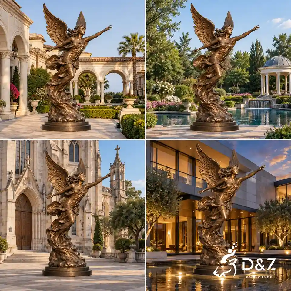 Outdoor flying angel sculpture for estate garden church and hotel Outdoor flying angel sculpture for estate garden church and hotel