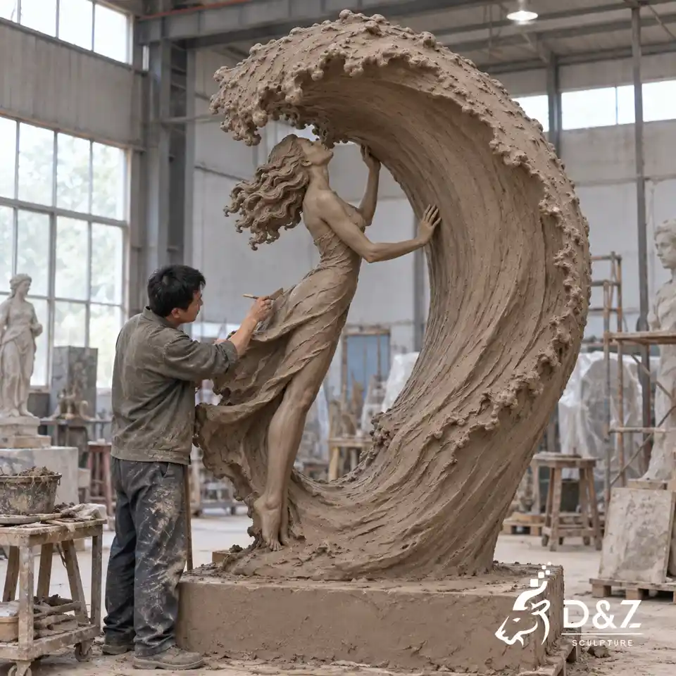 Kiss the sea sculpture full scale clay model making process in sculpture factory Kiss the sea sculpture full scale clay model making process in sculpture factory