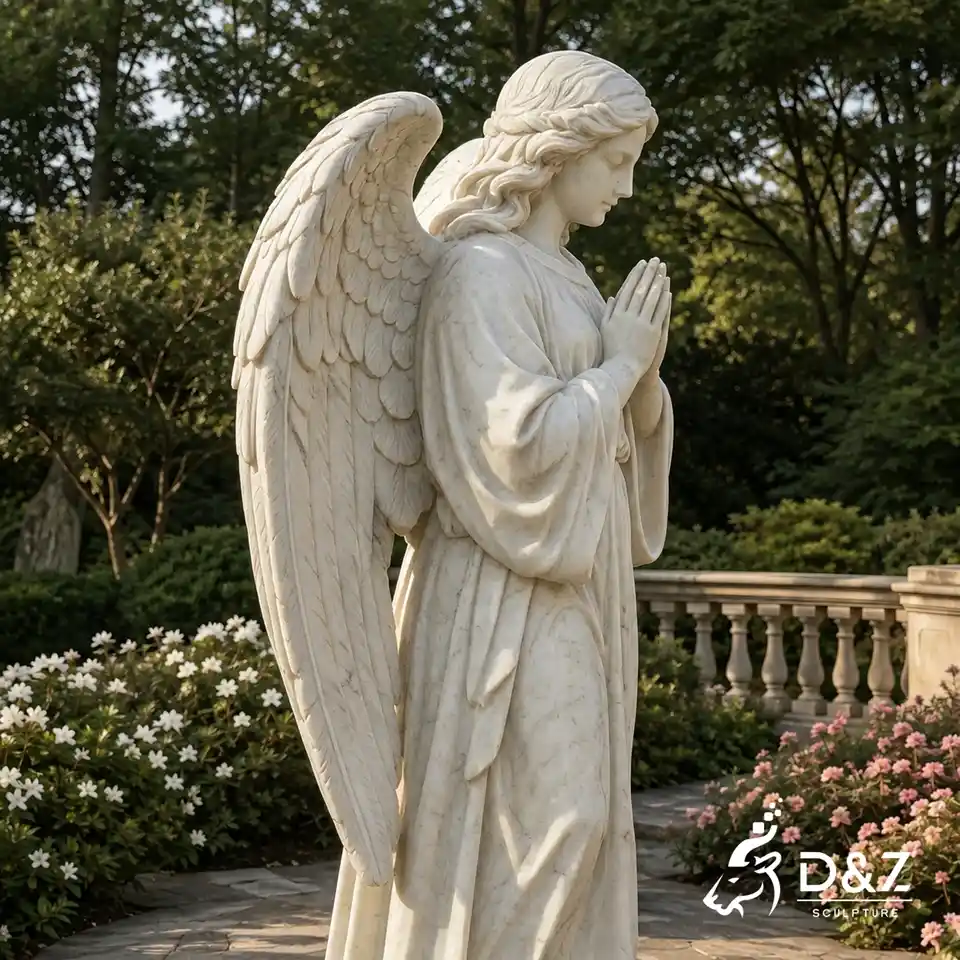 Standing praying angel garden statue with carved wings Standing praying angel garden statue with carved wings