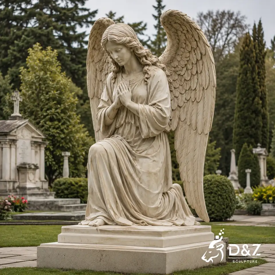 Kneeling praying angel statue for cemetery and memorial garden Kneeling praying angel statue for cemetery and memorial garden