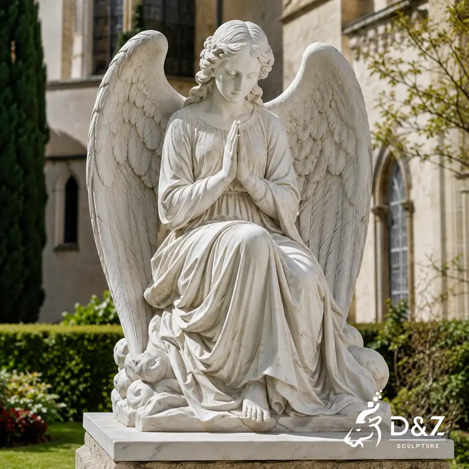 Seated marble praying angel statue for church garden Seated marble praying angel statue for church garden