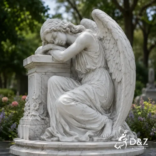 Large marble sleeping angel sculpture for memorial gardens and outdoor landscapes DZC83