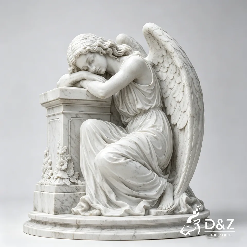 Custom large marble sleeping angel sculpture with classical wing design Custom large marble sleeping angel sculpture with classical wing design
