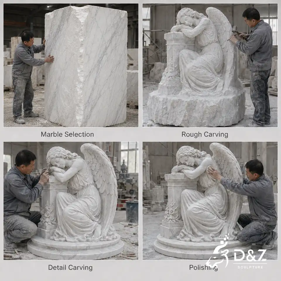Marble sleeping angel sculpture carving process from stone selection to polishing Marble sleeping angel sculpture carving process from stone selection to polishing