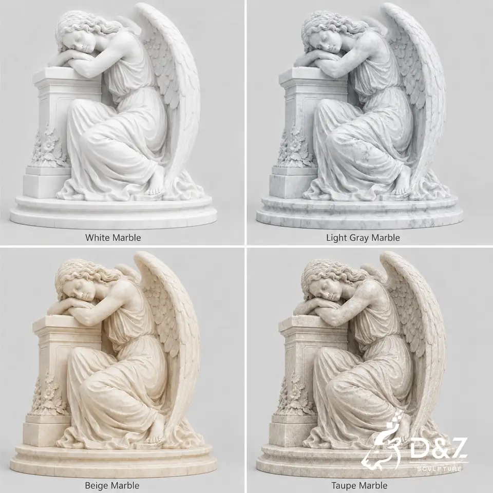 Custom marble options for sleeping angel sculpture including white beige and gray marble Custom marble options for sleeping angel sculpture including white beige and gray marble