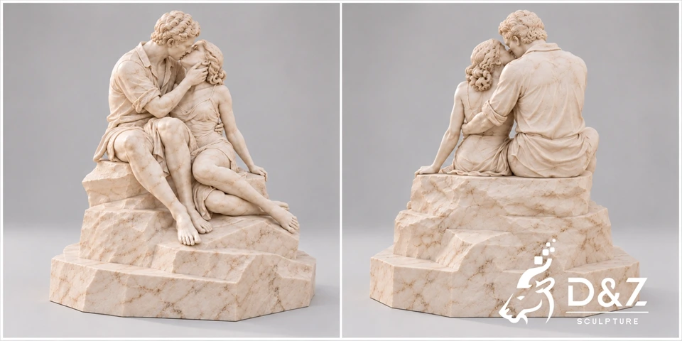 Front and back views of DZC87 The Kiss marble sculpture Front and back views of DZC87 The Kiss marble sculpture