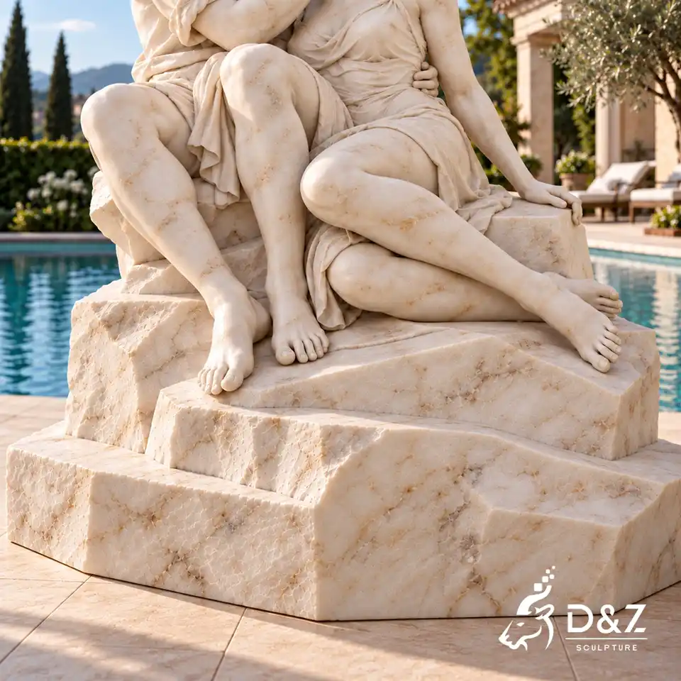 Natural marble base detail of DZC87 The Kiss sculpture Natural marble base detail of DZC87 The Kiss sculpture