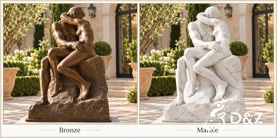 Bronze vs marble The Kiss sculpture comparison for custom sculpture projects Bronze vs marble The Kiss sculpture comparison for custom sculpture projects
